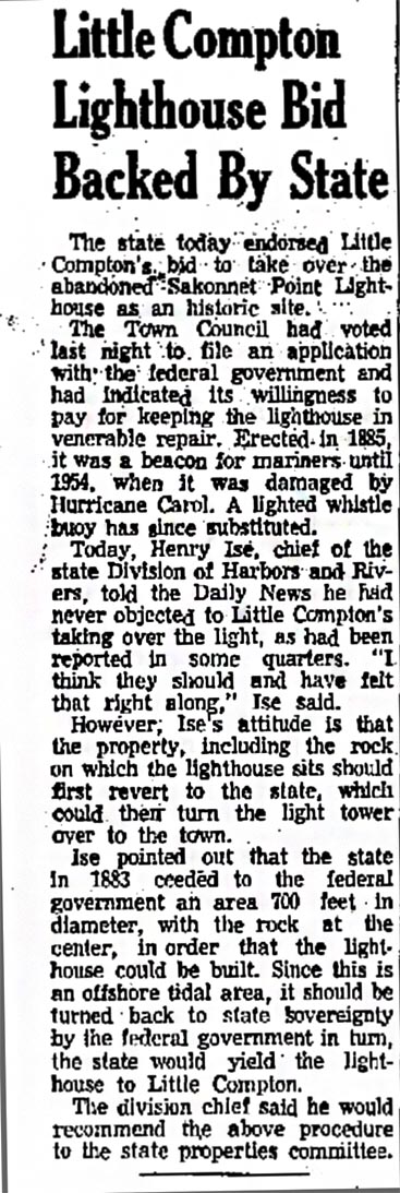 Little Compton Lighthouse Bid Backed By State